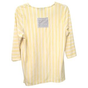 Onque Casual Striped Top Womens S Yellow White 3/4 Sleeve Mixed Stripe V-Neck
